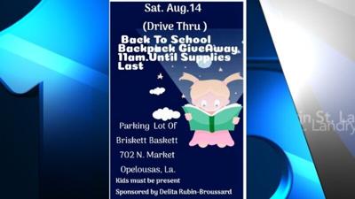 Opelousas Backpack Giveaway August 14
